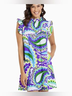JUDE CONNALLY SHARI DRESS MOD PAISLEY IRIS Size Small